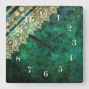 Grunge altmodisches vintage spitzen retro ornament quadratische wanduhr