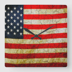 Grunge America flag clock Quadratische Wanduhr