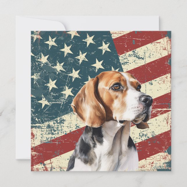 Grunge American Flag Beagle Hound Dog Flat Card (Vorderseite)
