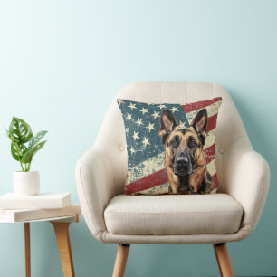 Grunge American Flag Belgisch Malinois Dog Kissen