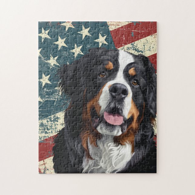 Grunge American Flag Bernese Mountain Dog Puzzle (Vertikal)