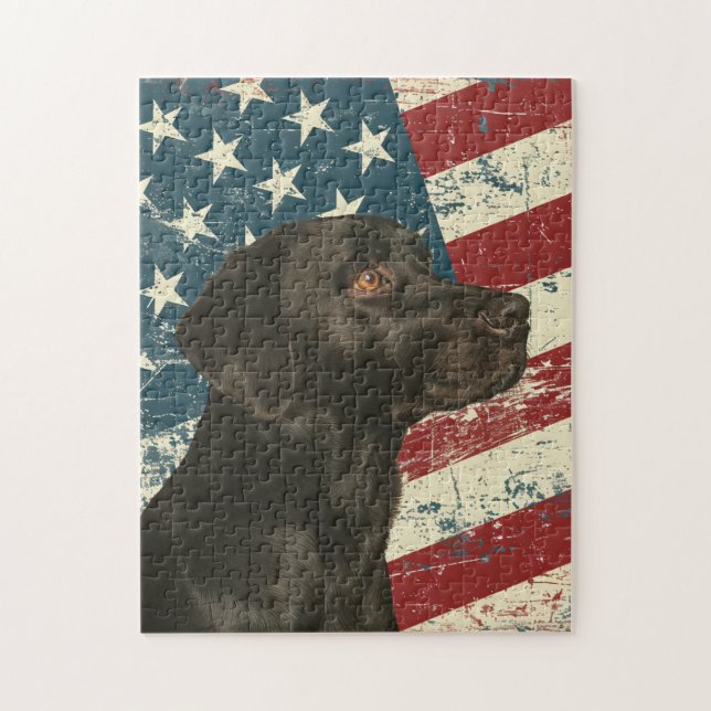 Grunge American Flag Black Labrador Retriever Dog Puzzle (Vertikal)