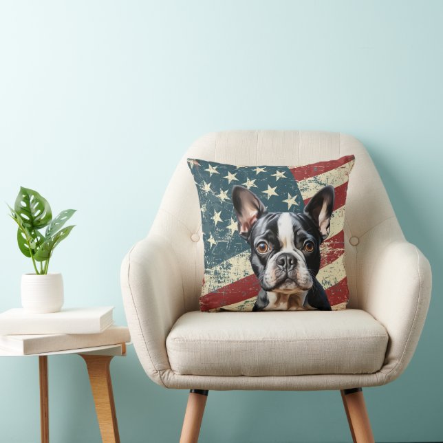 Grunge American Flag Boston Terrier Dog Kissen (Stuhl )