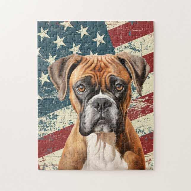 Grunge American Flag Boxer Dog Puzzle (Vertikal)