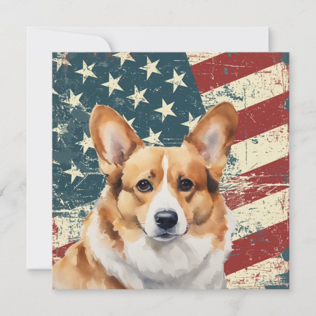 Grunge American Flag Corgi Dog Flat Card (Vorderseite)