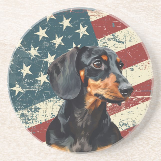 Grunge American Flag Dachshund Dog Getränkeuntersetzer (Vorne)