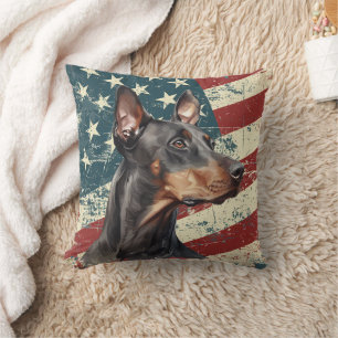 Grunge American Flag Doberman Pinscher Dog Kissen