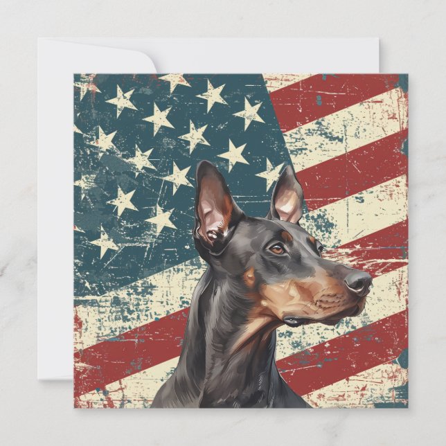 Grunge American Flag Doberman Pinscher Flat Card (Vorderseite)