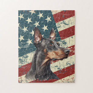 Grunge American Flag Dobermann Pinscher Hund Puzzle