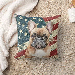 Grunge American Flag French Bulldog Kissen