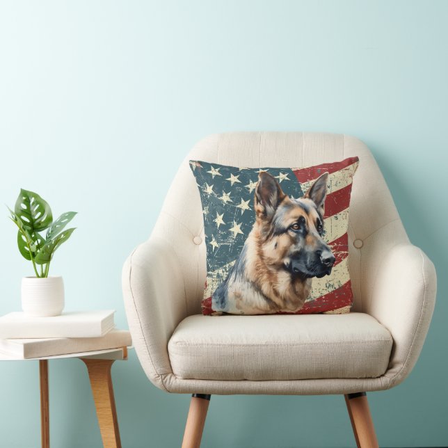 Grunge American Flag German Shepherd Dog Kissen (Stuhl )