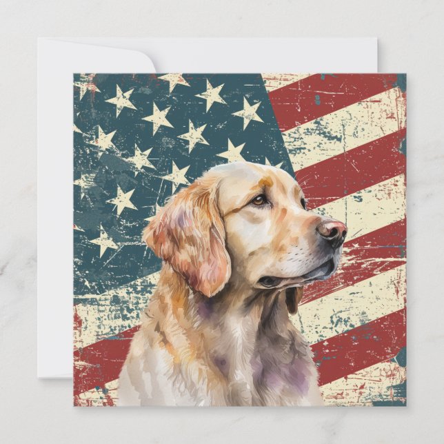 Grunge American Flag Golden Retrieve Dog Flat Card (Vorderseite)