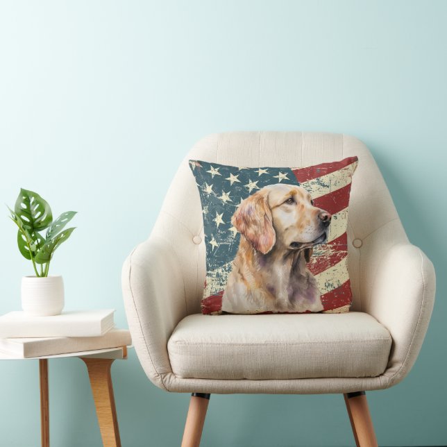 Grunge American Flag Golden Retriever Dog Kissen (Stuhl )