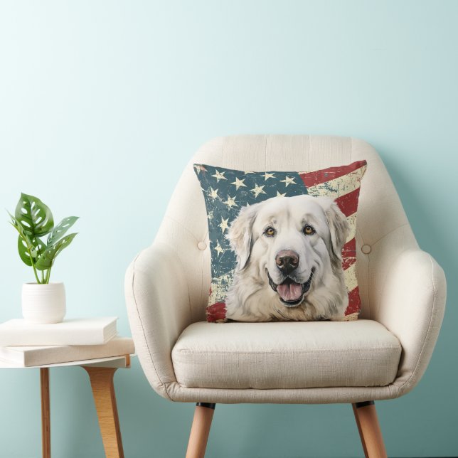 Grunge American Flag Great Pyrenäen Hund Kissen (Stuhl )