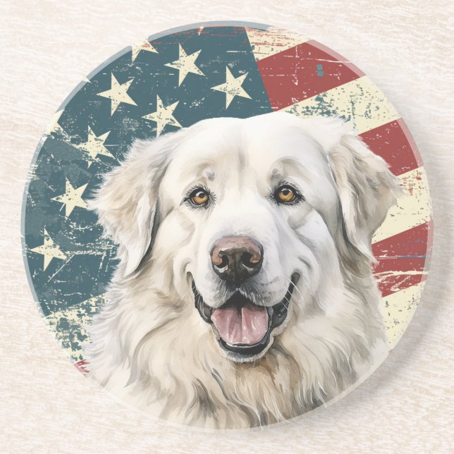 Grunge American Flag Great Pyrenees Dog Getränkeuntersetzer (Vorne)