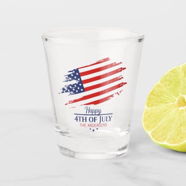 Grunge American Flag Happy 4. Juli ID104 Schnapsglas (Vorderseite)