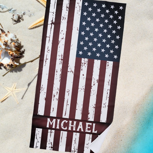 Grunge American Flag Personalisiert Patriotic Strandtuch (Von Creator hochgeladen)