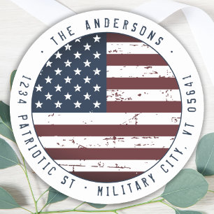 Grunge American Flag Personalisierte Rücksendeadre Runder Aufkleber