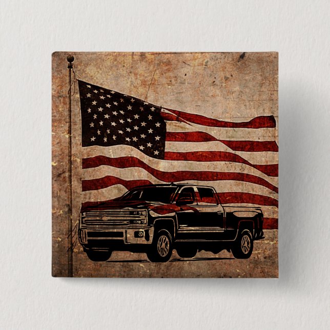 Grunge American Flag und Black Truck Patriotic Button (Vorderseite)