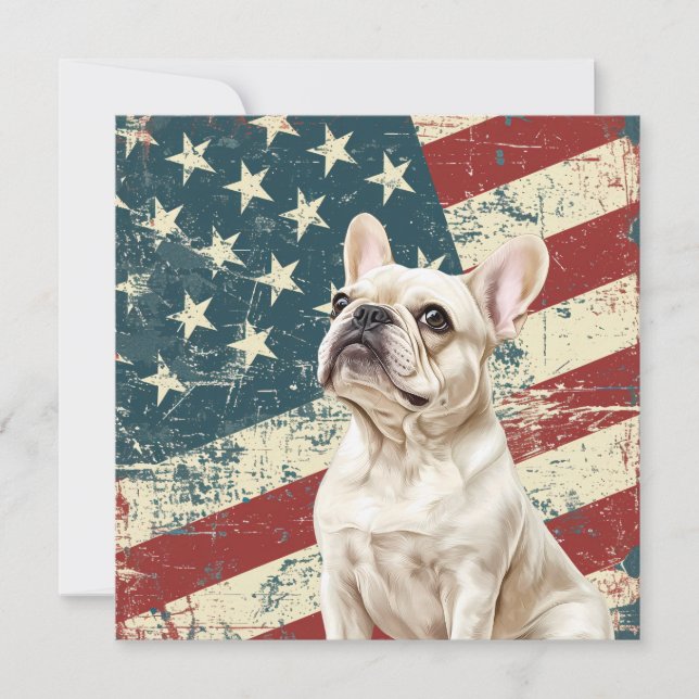 Grunge American Flag White French Bulldog (Vorderseite)