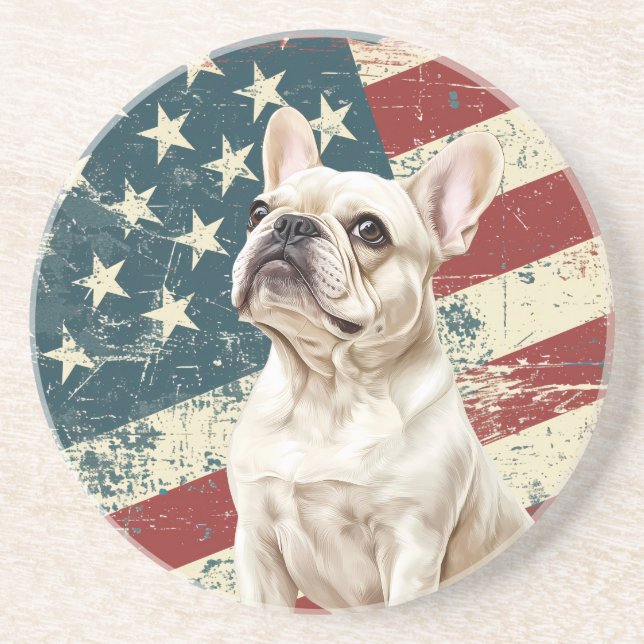 Grunge American Flag White French Bulldog Getränkeuntersetzer (Vorne)