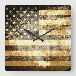Grunge-amerikanische Flagge 3 Quadratische Wanduhr