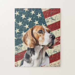 Grunge-Amerikanische-Flagge-Beagle-Hund Puzzle
