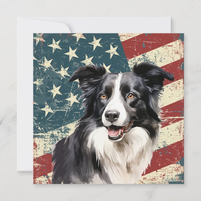 Grunge-amerikanische Flagge Border Collie Hund Fla (Vorderseite)