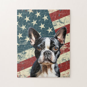 Grunge-amerikanische Flagge Boston Terrier Hund Puzzle