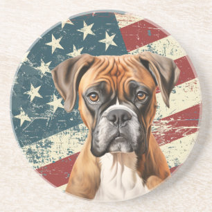 Grunge-amerikanische-Flagge-Boxerhund Getränkeuntersetzer