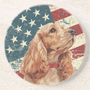 Grunge-amerikanische-Flagge-Cocker-Spaniel-Hund Getränkeuntersetzer