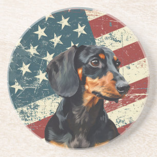 Grunge Amerikanische Flagge Dachshund Hund Getränkeuntersetzer