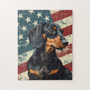 Grunge amerikanische Flagge Dachshund Hund Puzzle