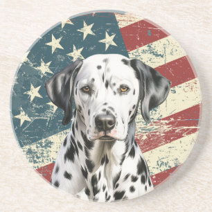Grunge-Amerikanische-Flagge-Dalmatiner-Hund Getränkeuntersetzer