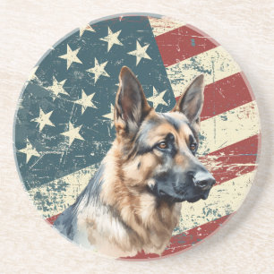 Grunge-Amerikanische-Flagge-Deutscher-Schäferhund Getränkeuntersetzer