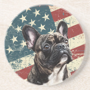 Grunge-Amerikanische-Flagge-Französische-Bulldogge Getränkeuntersetzer