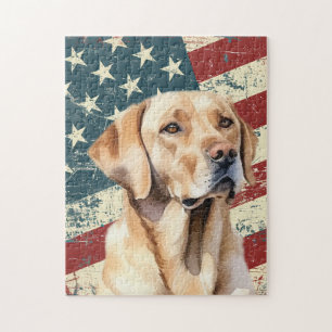 Grunge-amerikanische Flagge Gelber Labrador Retrie Puzzle