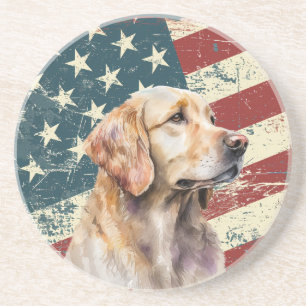 Grunge-Amerikanische-Flagge-Golden-Retriever-Hund Getränkeuntersetzer