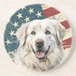 Grunge-Amerikanische-Flagge-Great-Pyrenees-Hund Getränkeuntersetzer