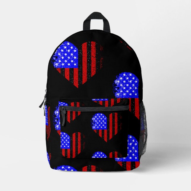 grunge amerikanische Flagge Herz bekümmert Bedruckter Rucksack (Vorderseite)