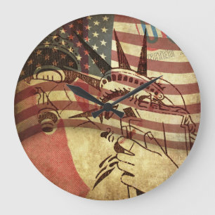 Grunge amerikanische Flagge: texturierter Hintergr Große Wanduhr