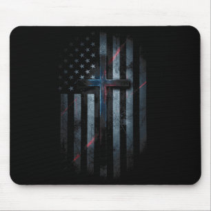 Grunge-amerikanische Flagge und Kreuz Glaube Famil Mousepad