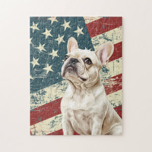 Grunge-amerikanische Flagge Weiße Französische Bul Puzzle