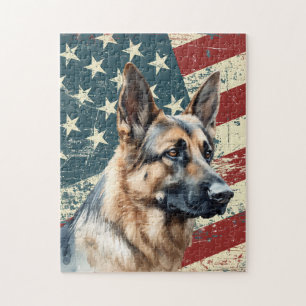 Grunge-amerikanischer Flaggenrand Collie-Hund Puzzle