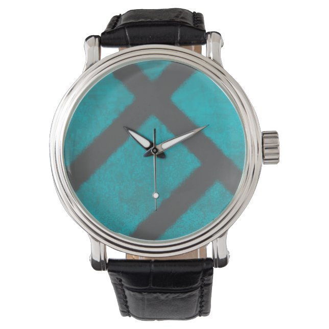 Grunge Aqua Blue und Graue Minimalistische Muster  Armbanduhr (Vorderseite)