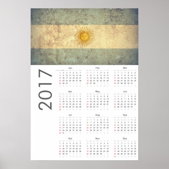 Grunge Argentina Flag Kalender 2017 Poster (Vorne)