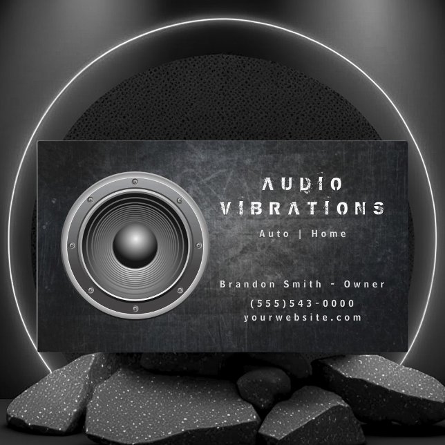 Grunge Audio Stereo Installations Business Card Visitenkarte (Von Creator hochgeladen)