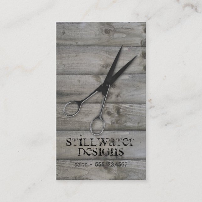 Grunge barnwood Scissors Haar-Stylistholz Terminkarte (Vorderseite)