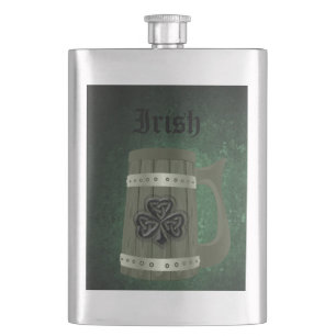 Grunge Bier Tasse Irisches Kleeblatt personalisier Flachmann