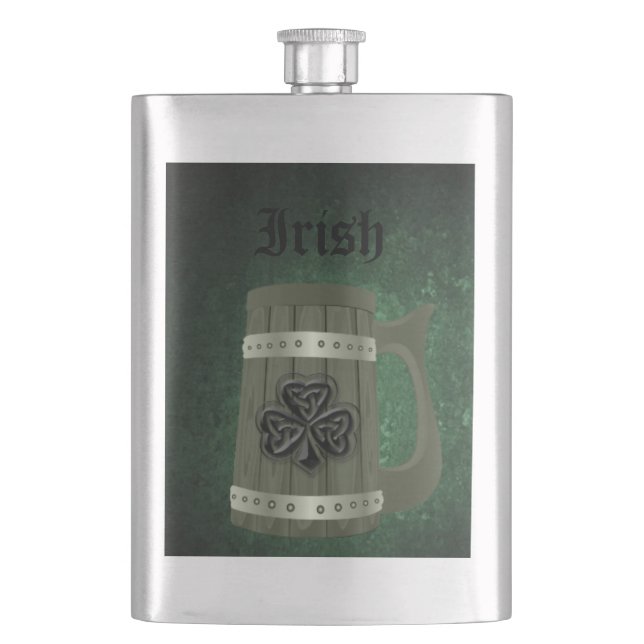 Grunge Bier Tasse Irisches Kleeblatt personalisier Flachmann (Vorderseite)